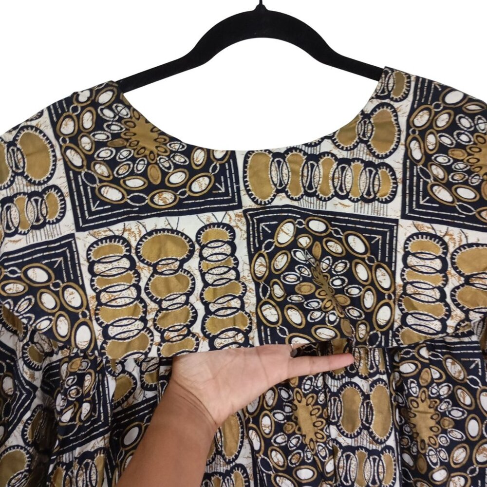 The African Village Multicolor Button-Front Short Sleeve Tunic Dress 100% Cotton - Picture 10 of 12
